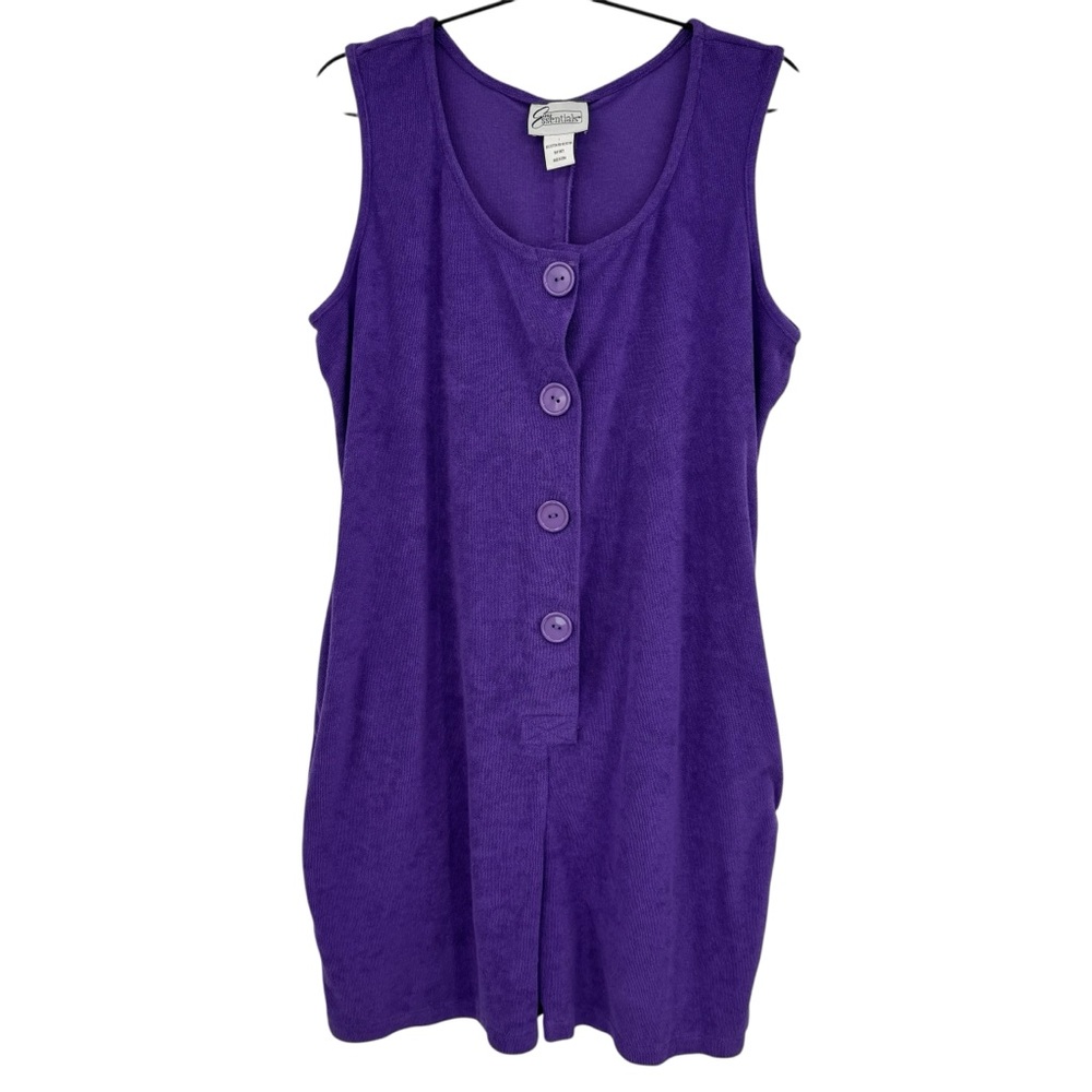 Vintage 80s Purple Terry Cloth‎ Romper L
